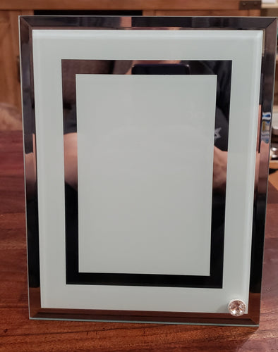 9" x 7" Glass Photo Picture Frame Sublimation Blank With Double Mirror Border