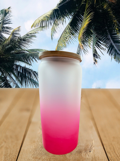 20oz Gradient Frosted Glass Tumbler Sublimation Blanks Tumbler with Bamboo Lid